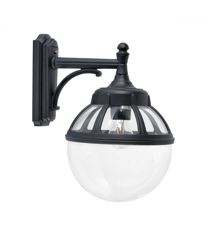 Outdoor 1 Light Down Globe Wall Light, Black, IP54, E27