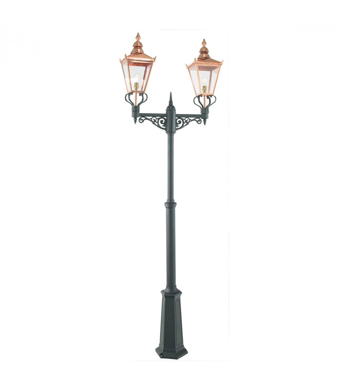 Outdoor Twin Head Lamp Post, Copper & Black, IP44, E27