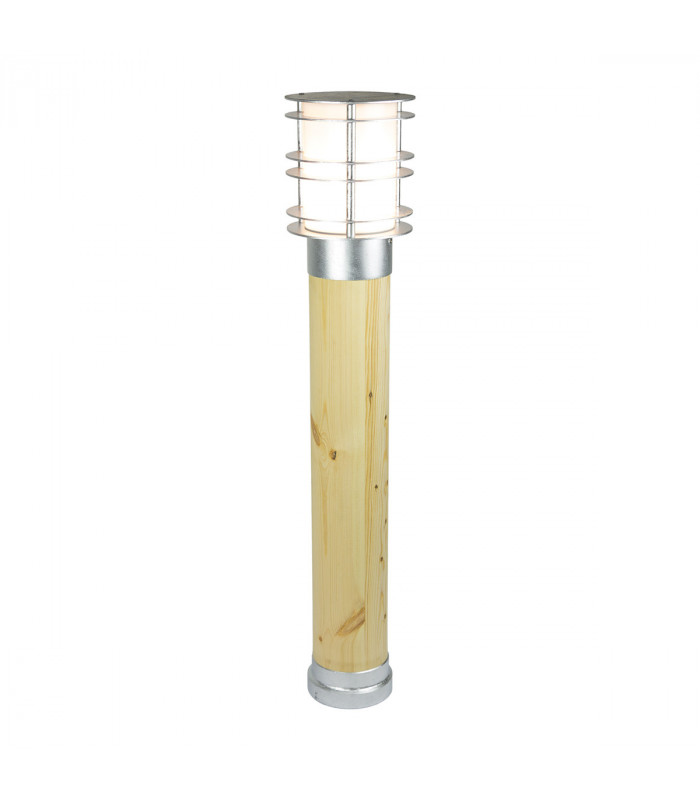 Outdoor Large Bollard Natural Wood & Galvanized , IP65, E27