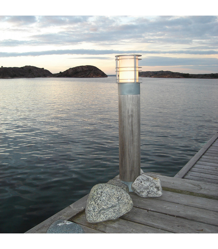 Outdoor Large Bollard Natural Wood & Galvanized , IP65, E27