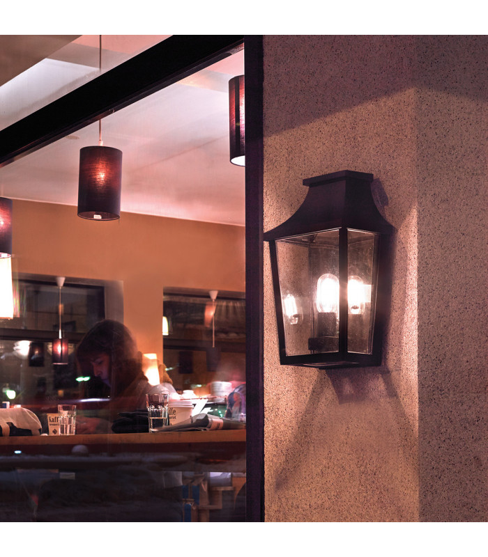 Outdoor 1 Light Half Wall Lantern, Black, IP54, E27