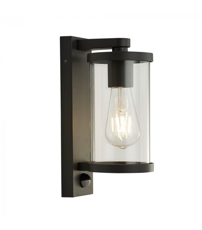 Light Outdoor Wall Porch Light With Pir - Black With Clear Glass
