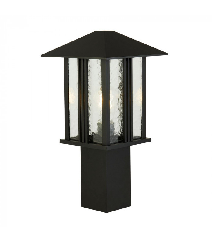 1 Light Outdoor Post (450mm Height) - Black With Water Glass