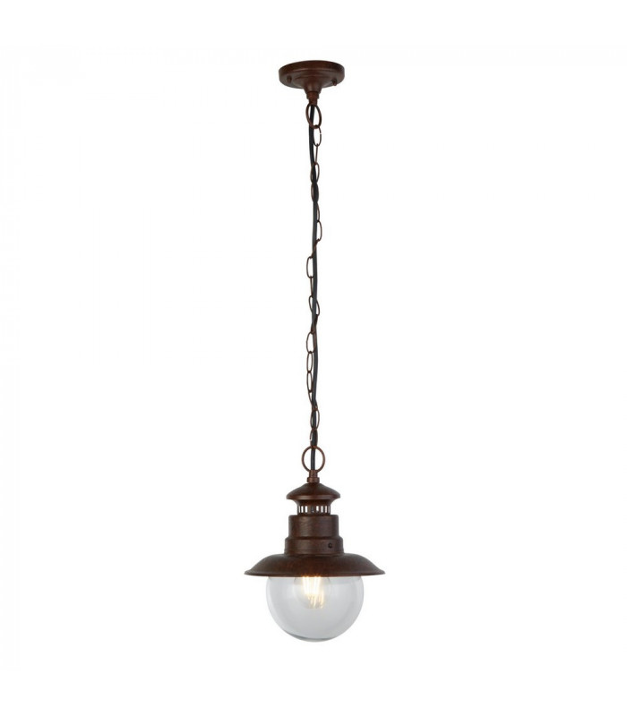 1 Light Outdoor Pendant - Rustic Brown With Clear Glass