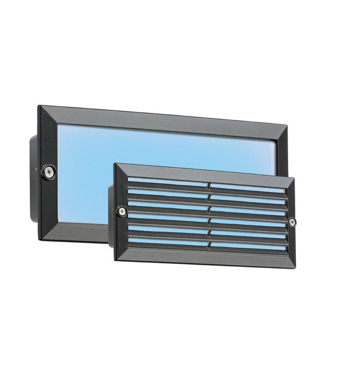 Blue LED Recessed Brick Light - Black Fascia, 230V IP54 5W