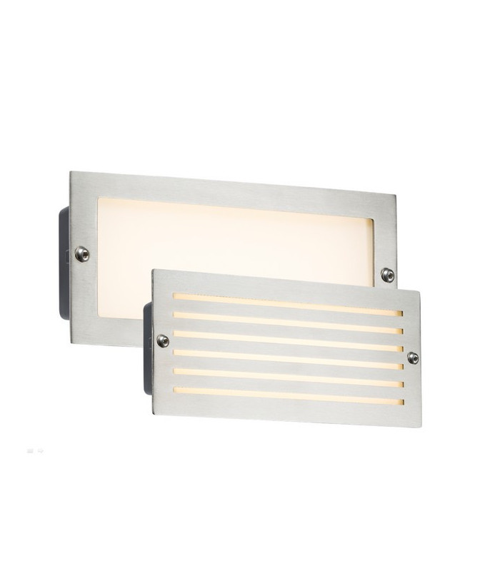 White LED Recessed Brick Light - Brushed Steel Fascia, 230V IP54 5W