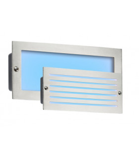 Blue LED Recessed Brick Light - Brushed Steel Fascia, 230V IP54 5W