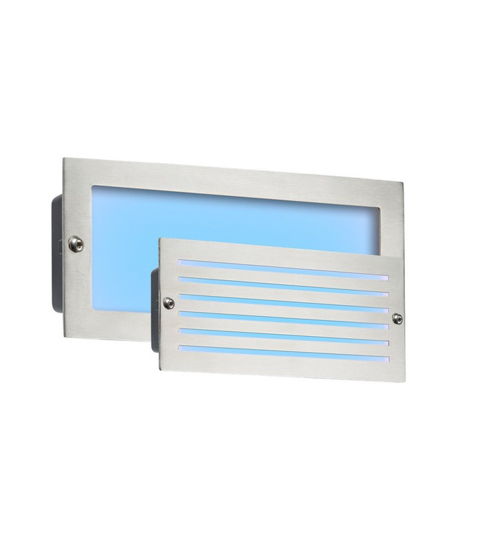 Blue LED Recessed Brick Light - Brushed Steel Fascia, 230V IP54 5W