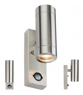 Stainless Steel Up/Down Wall Light with Pir, 230V IP44 2 X GU10