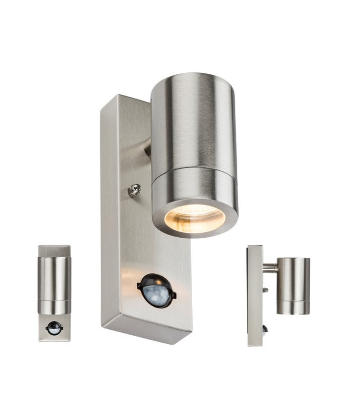 Stainless Steel Wall Light with Pir, 230V IP44 GU10