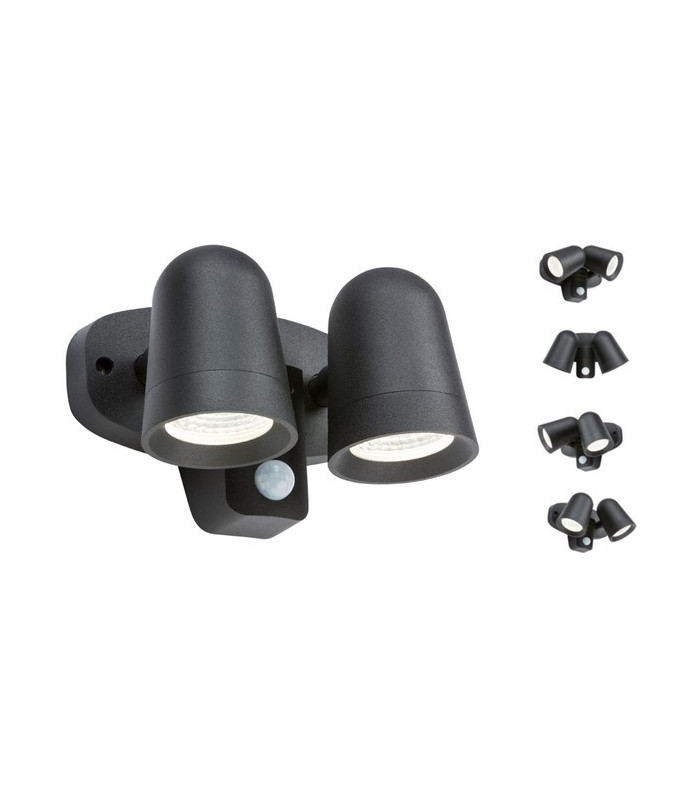 LED Black Twin Spot Floodlight with PIR, 230V IP65 18W