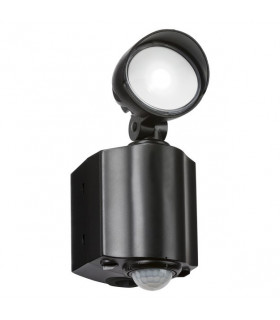 LED Single Spot Black Security Light with PIR, 230V IP44 8W