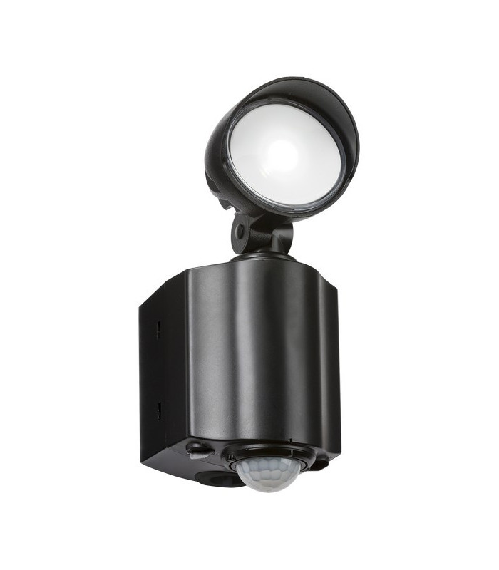 LED Single Spot Black Security Light with PIR, 230V IP44 8W