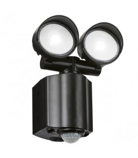 LED Twin Spot Black Security Light with PIR, 230V IP44 2x8W
