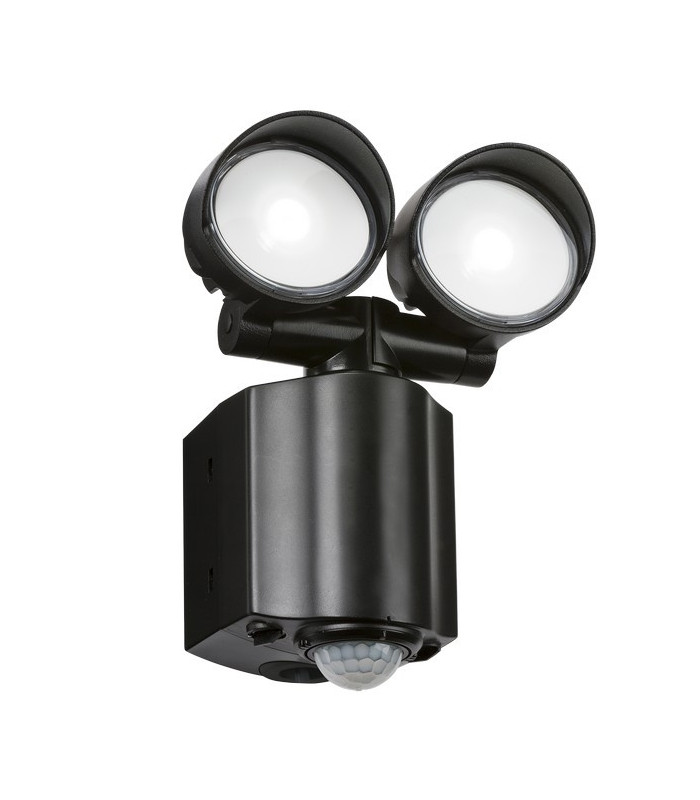 LED Twin Spot Black Security Light with PIR, 230V IP44 2x8W