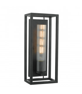 Lantern Wall Light Black & Ribbed Glass