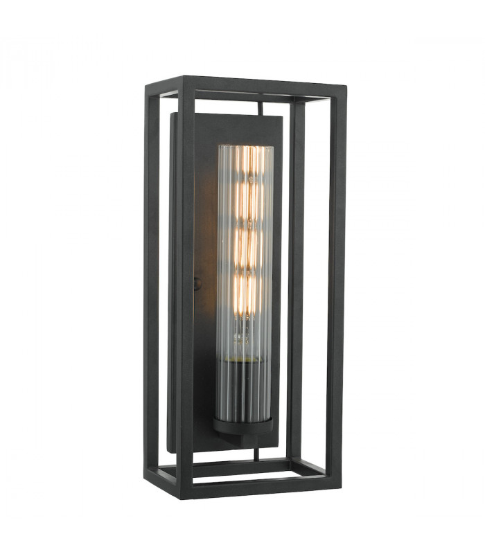 Lantern Wall Light Black & Ribbed Glass
