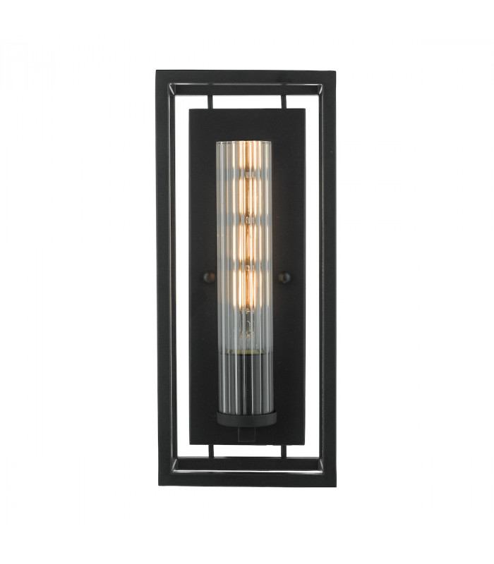 Lantern Wall Light Black & Ribbed Glass