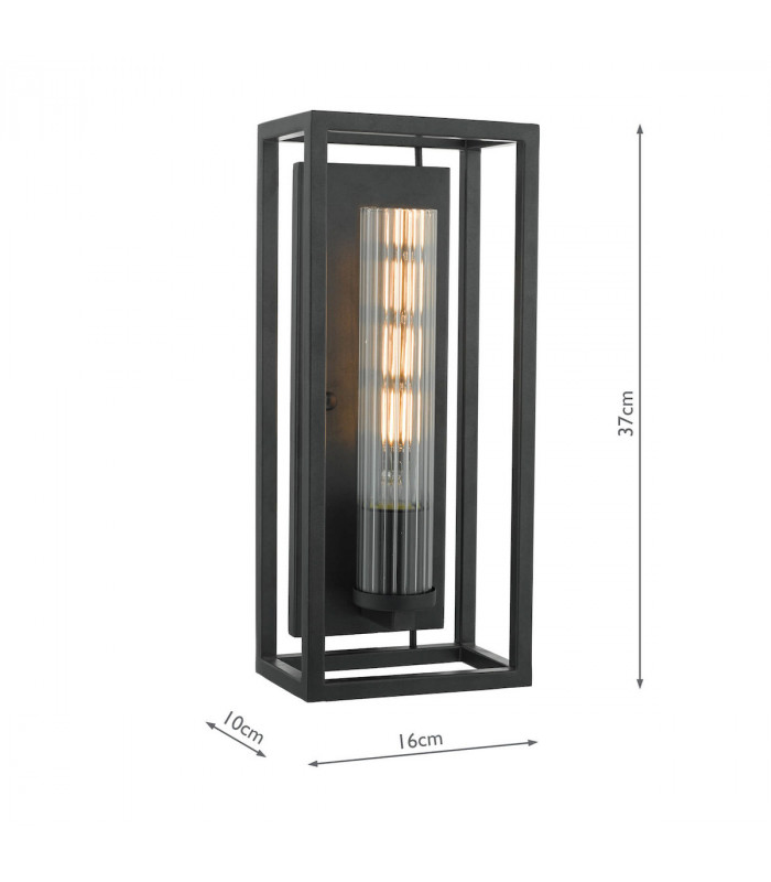 Lantern Wall Light Black & Ribbed Glass