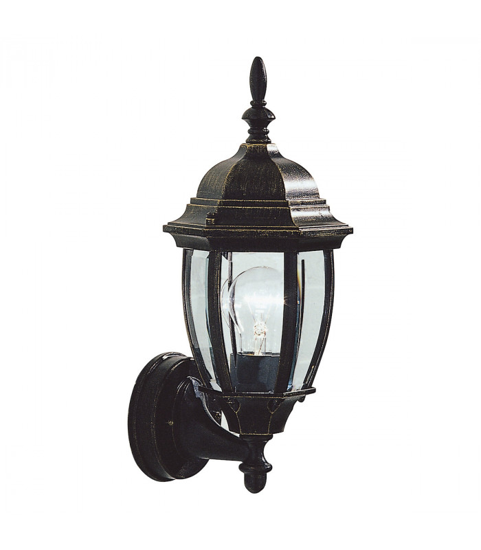 Lantern Uplighter Wall Light Black Gold IP43
