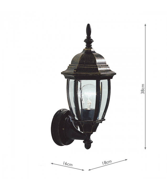 Lantern Uplighter Wall Light Black Gold IP43