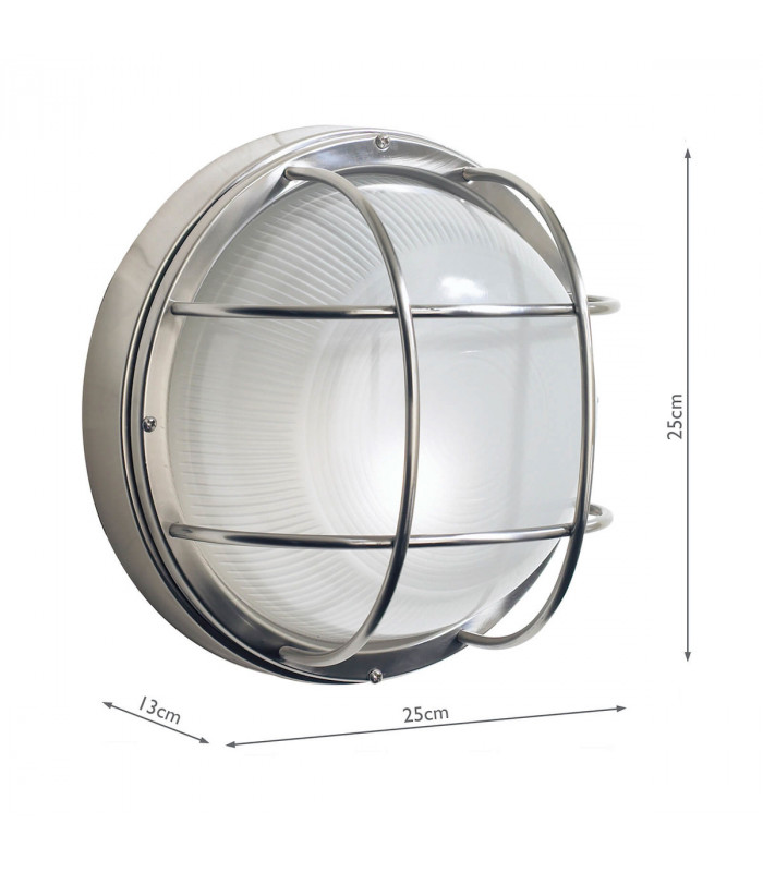 Bulkhead Large Round Steel Wall Light IP44