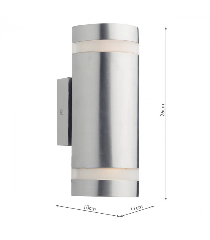 Up Down Lighters Cylinder Stainless Steel Wall Light LED IP44, 2x LED
