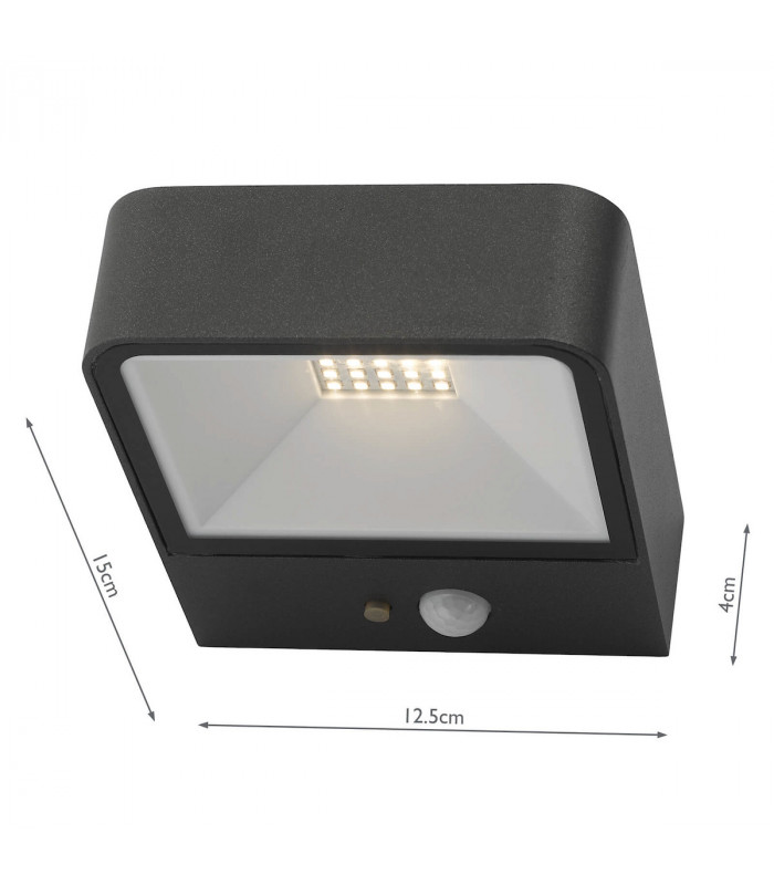 Wall Light Square Anthracite Solar Power PIR Sensor IP65 LED