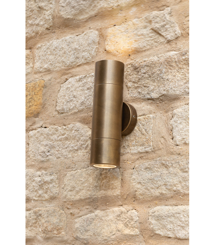 Up & Down Wall Light Antique Brass IP65, 2x GU10