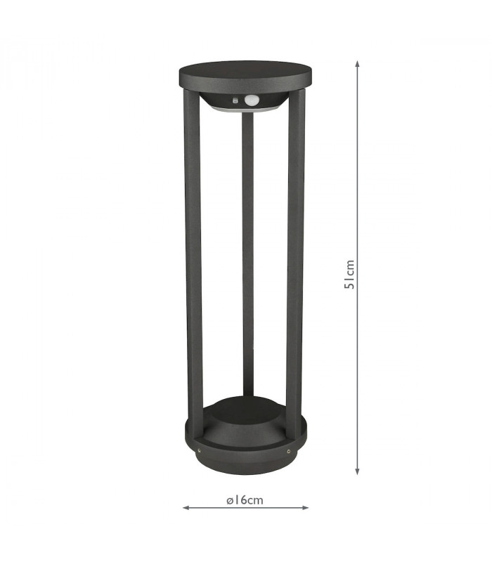 Outdoor Bollards Post Anthracite Solar Powered PIR Sensor IP65 LED