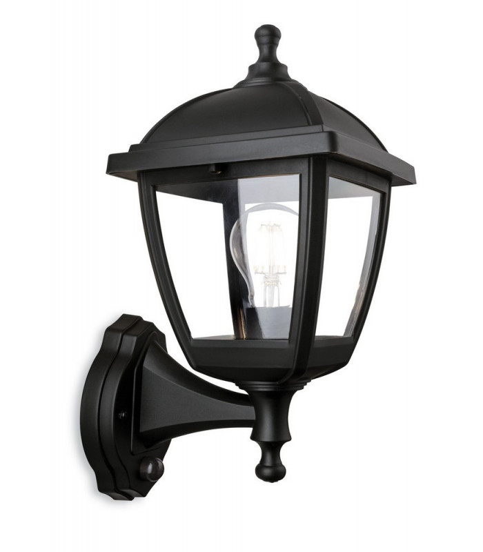 Outdoor PIR Motion Sensor Wall Lamp Black IP44, E27