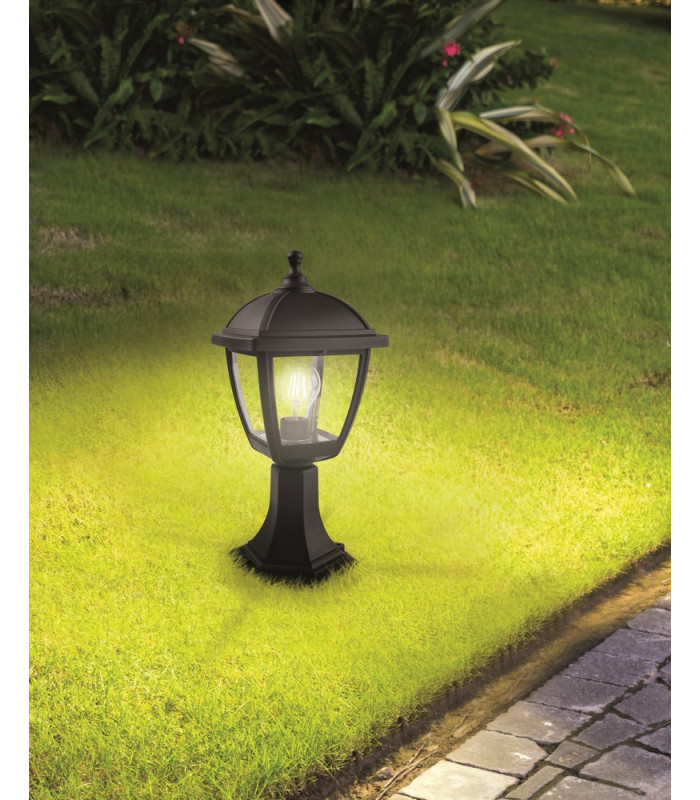 Outdoor Pedestal Light 4 Panel Black IP44, E27