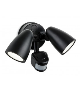 Outdoor Integrated LED PIR Motion Sensor Twin Wall Spotlight Black IP54