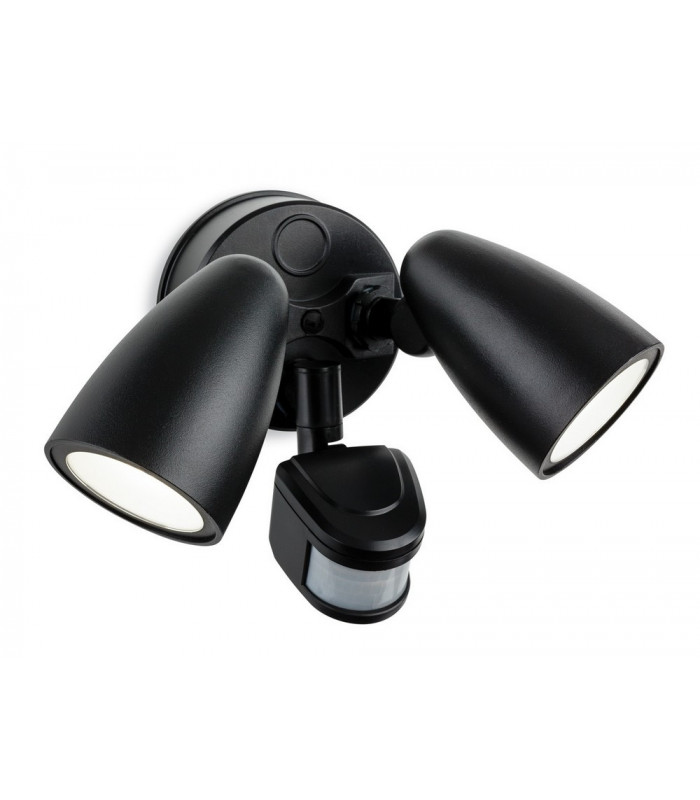 Outdoor Integrated LED PIR Motion Sensor Twin Wall Spotlight Black IP54
