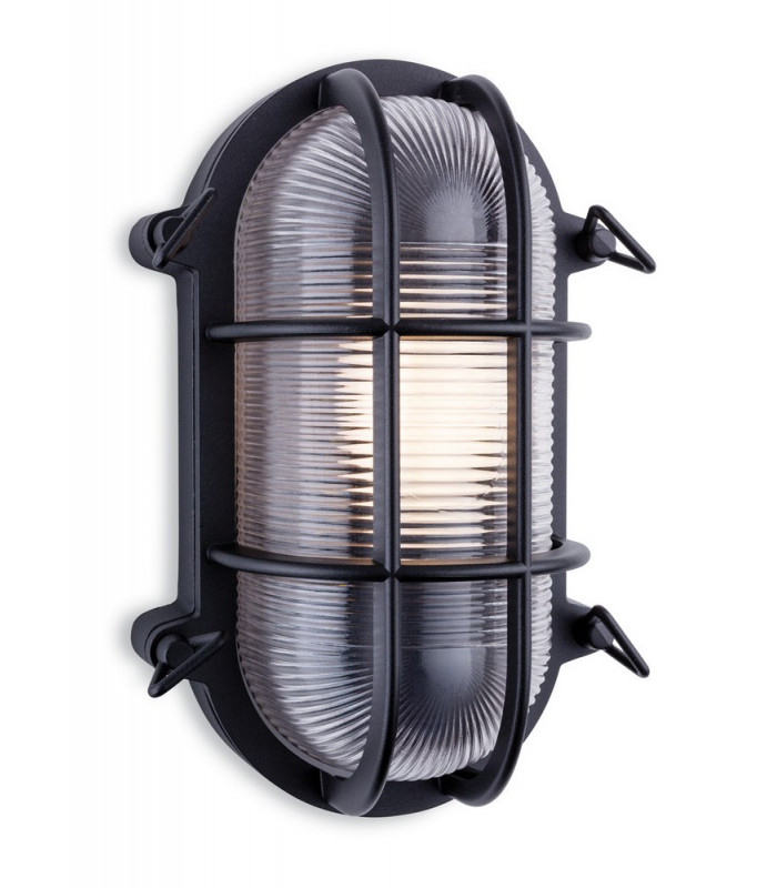 Outdoor Bulkhead Wall Light Oval Black IP65, E27