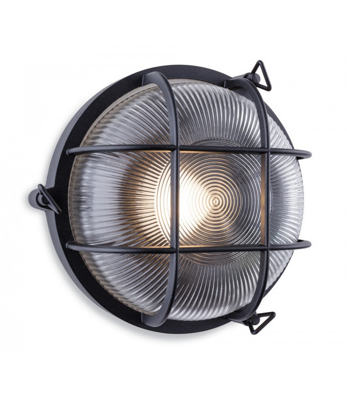 Outdoor Bulkhead Wall Light Round Black IP65, E27