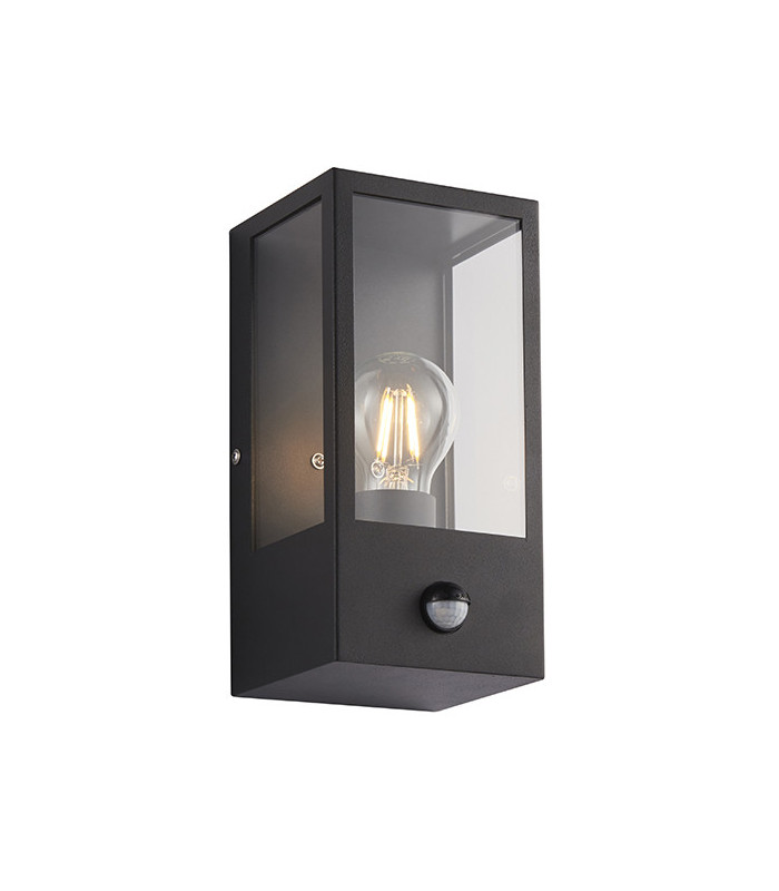 Outdoor Box Lantern Matt Black with PIR Motion Sensor, IP44
