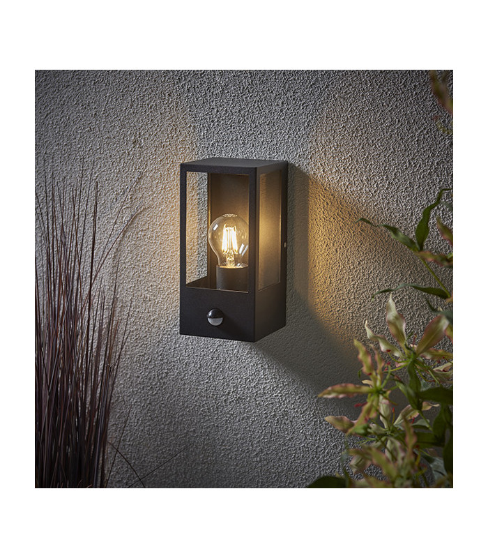 Outdoor Box Lantern Matt Black with PIR Motion Sensor, IP44