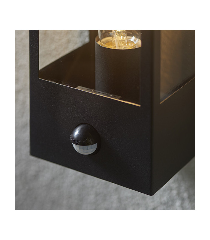 Outdoor Box Lantern Matt Black with PIR Motion Sensor, IP44