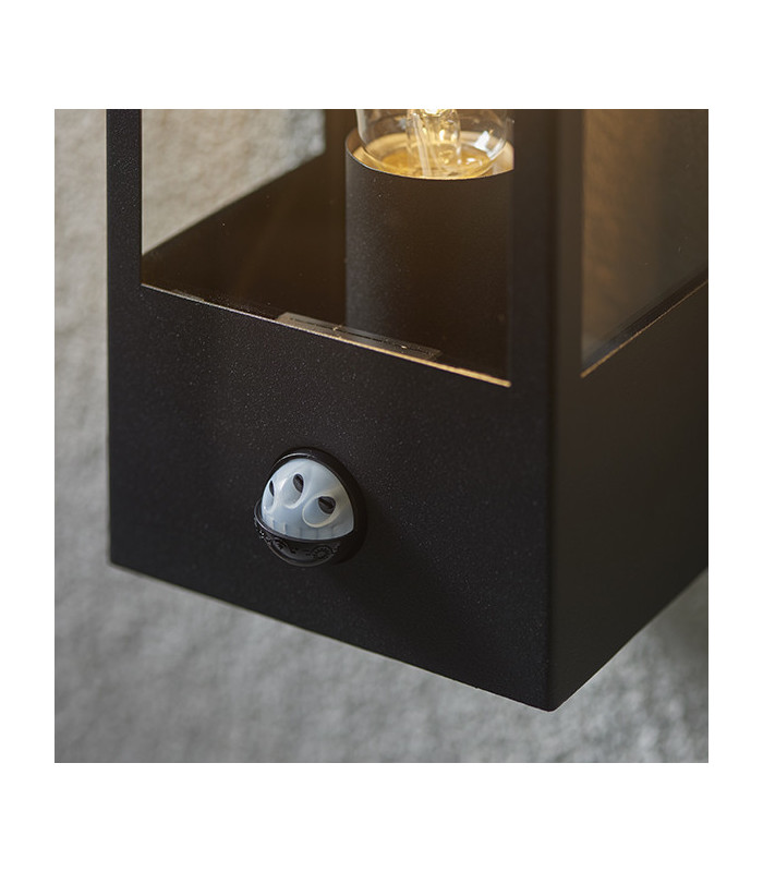 Outdoor Box Lantern Matt Black with PIR Motion Sensor, IP44