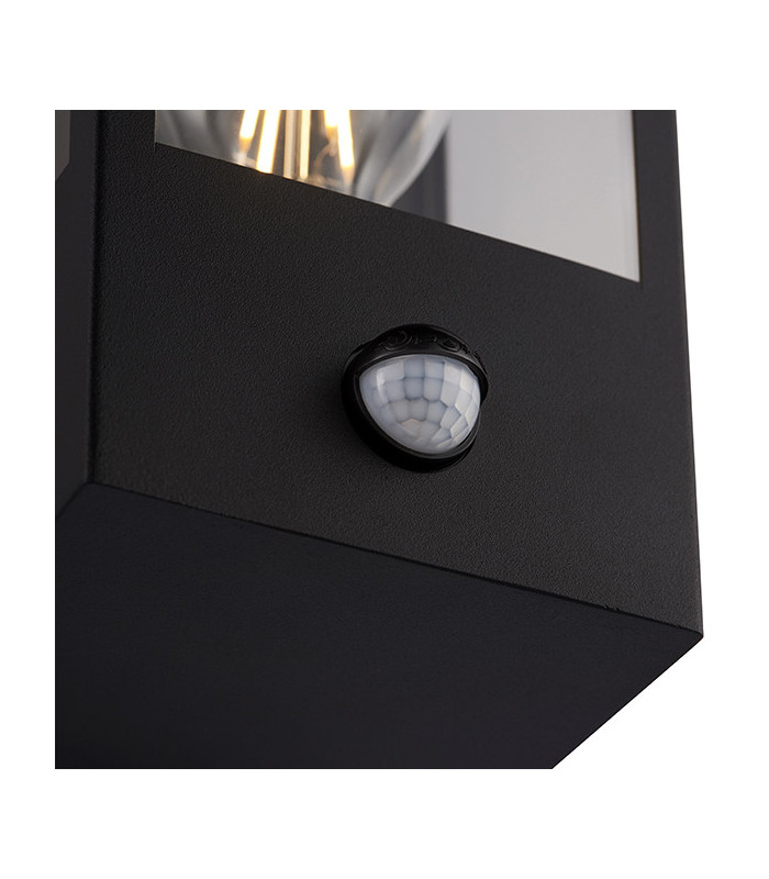 Outdoor Box Lantern Matt Black with PIR Motion Sensor, IP44