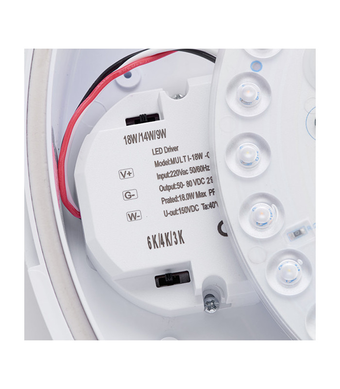 Dimmable 18W LED Round Flush Light Gloss White with Emergency & Sensor 150˚ detection angle, IP65