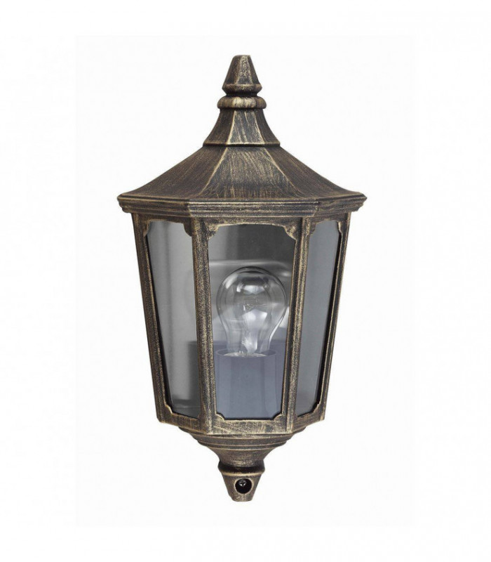 1 Light Outdoor Wall Half Lantern Light Black, Gold IP44, E27