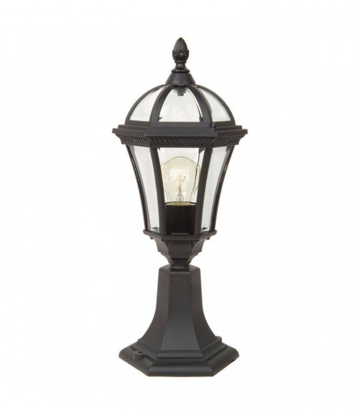 1 Light Outdoor Pedestal Lantern Black IP44, E27