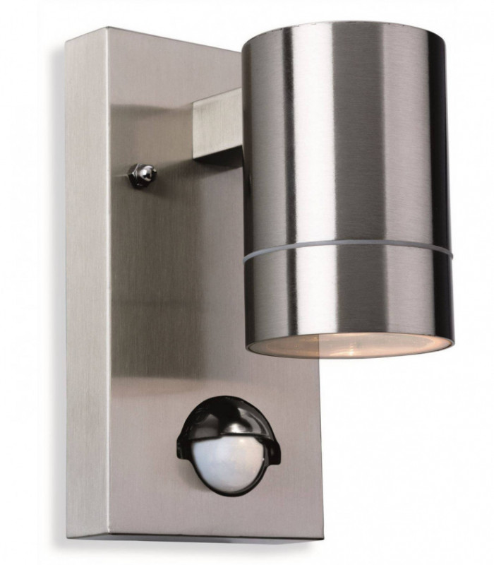 1 Light Single Outdoor Wall Light Light, PIR Stainless Steel IP44, GU10
