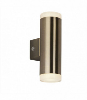 Integrated LED 2 Light Outdoor Up & Down Wall Light Antique Brass, Frosted IP44