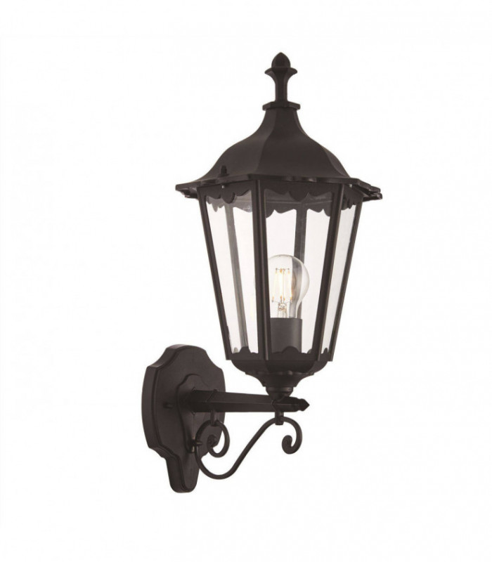 1 Light Outdoor Wall Lantern Matt Black Paint, Glass IP44, E27