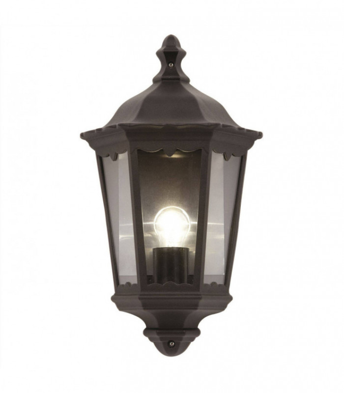 1 Light Outdoor Wall Lantern Matt Black Paint, Glass IP44, E27