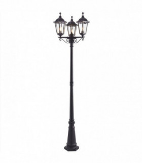 3 Light Outdoor Floor Lamp Matt Black Paint, Glass IP44, E27