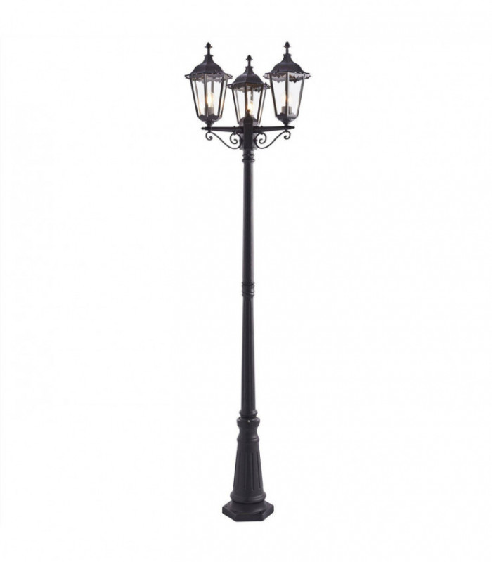3 Light Outdoor Floor Lamp Matt Black Paint, Glass IP44, E27